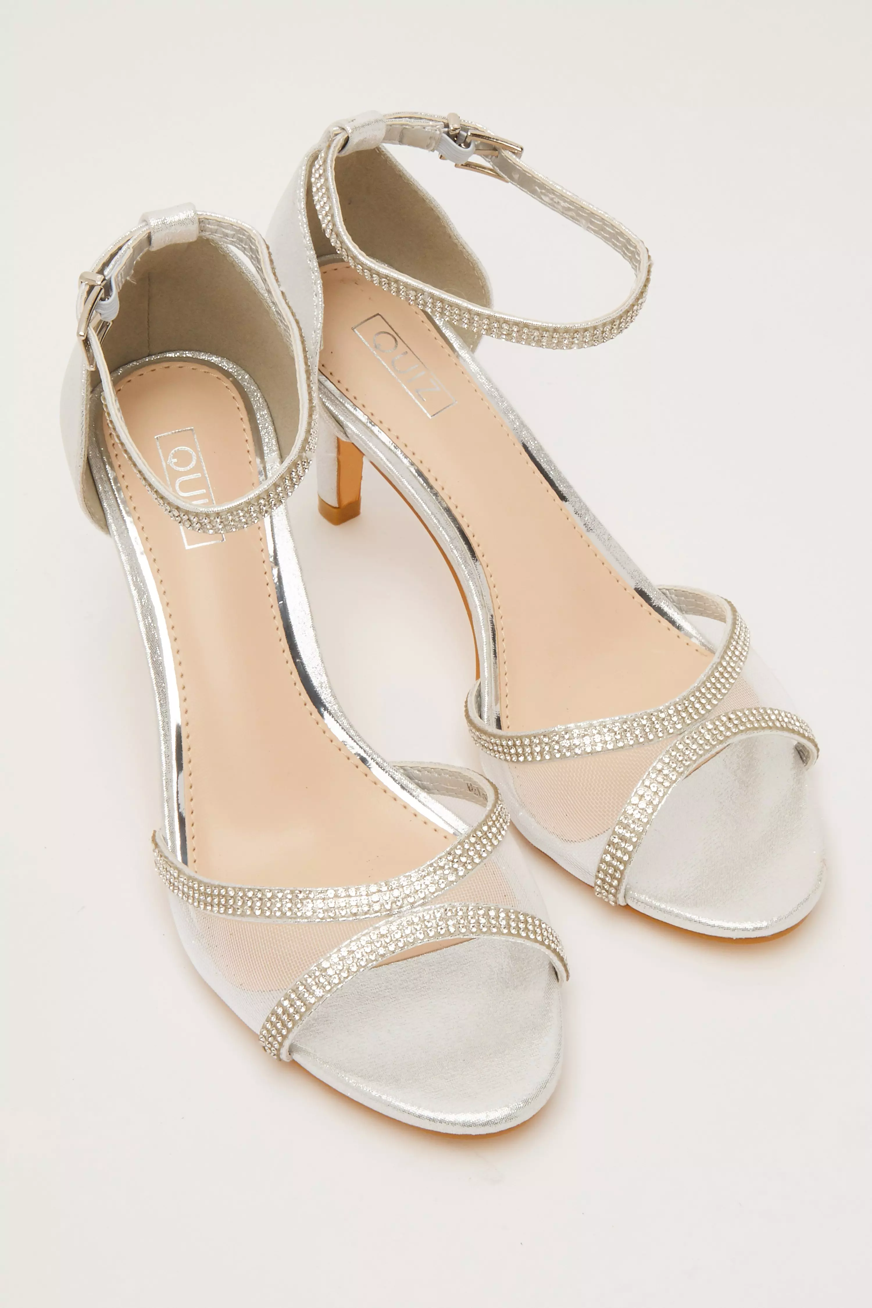 Silver Shimmer Mesh Front Heeled Sandals