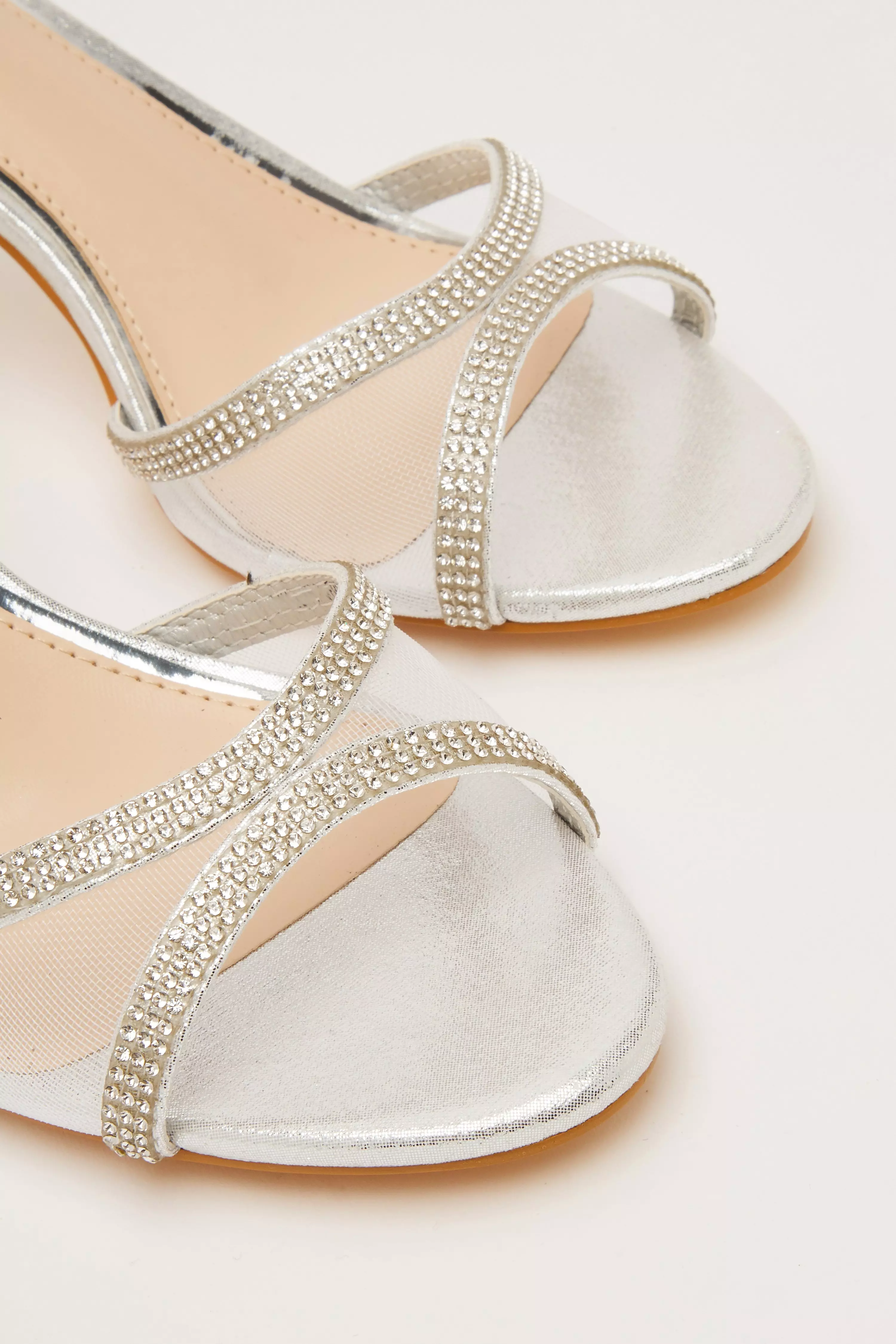 Silver Shimmer Mesh Front Heeled Sandals