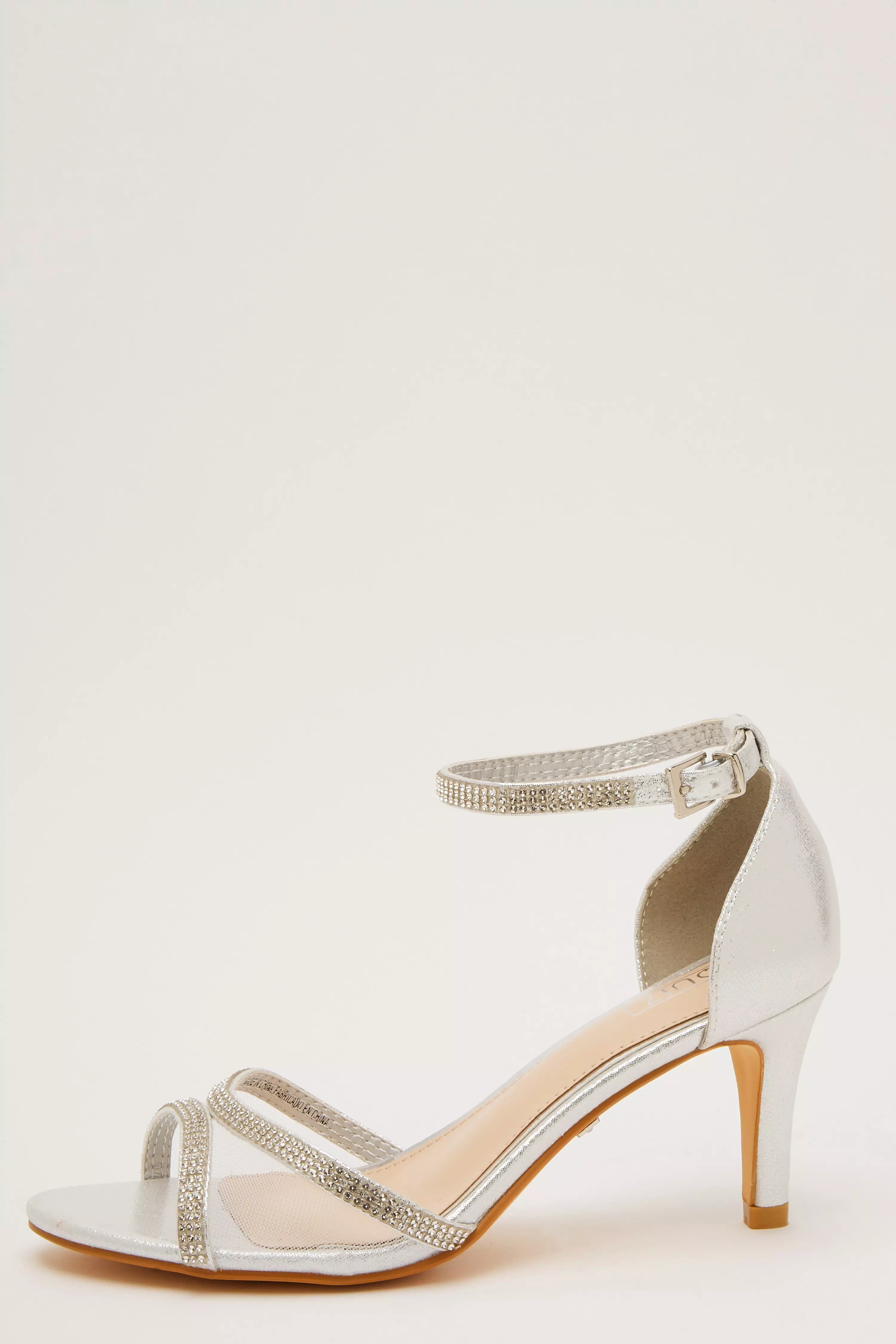 Silver Shimmer Mesh Front Heeled Sandals