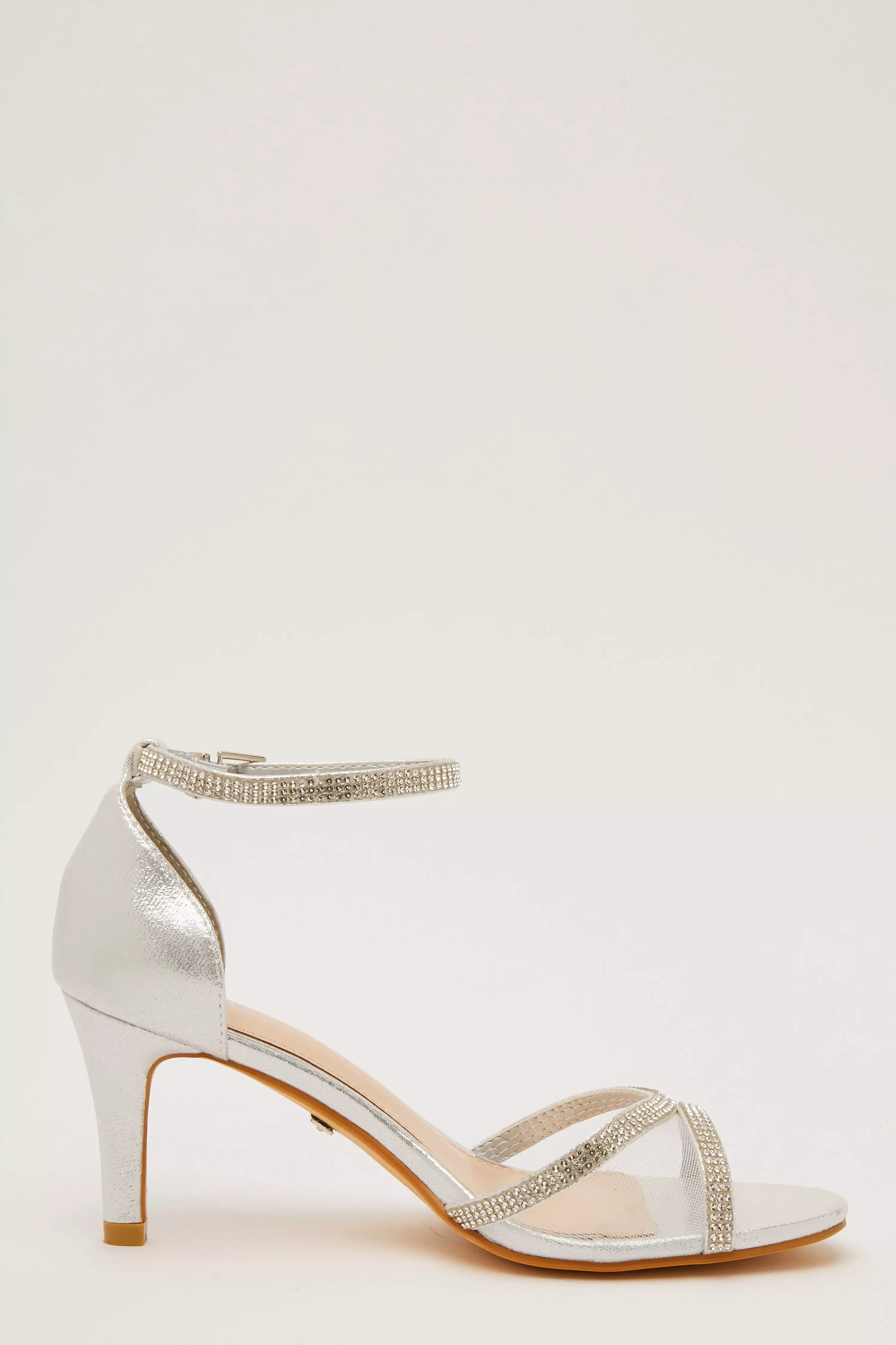 Silver Shimmer Mesh Front Heeled Sandals