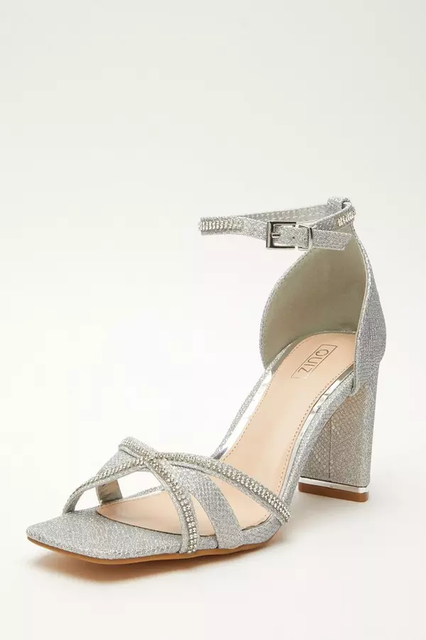 Silver Shimmer Cross Strap Heeled Sandals