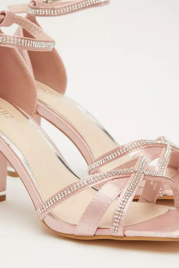 Pink Satin Cross Strap Heeled Sandals