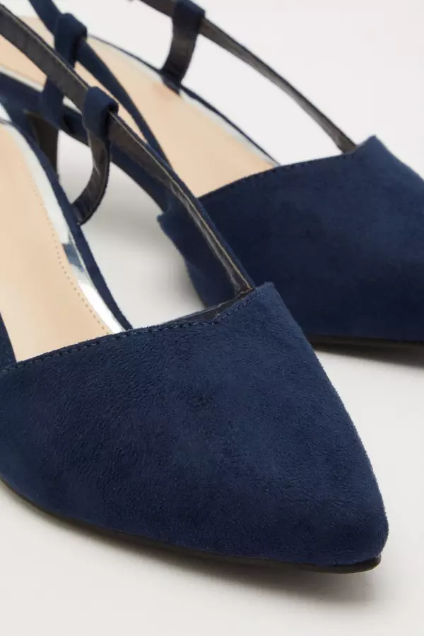 Navy Faux Suede Slingback Court Heels