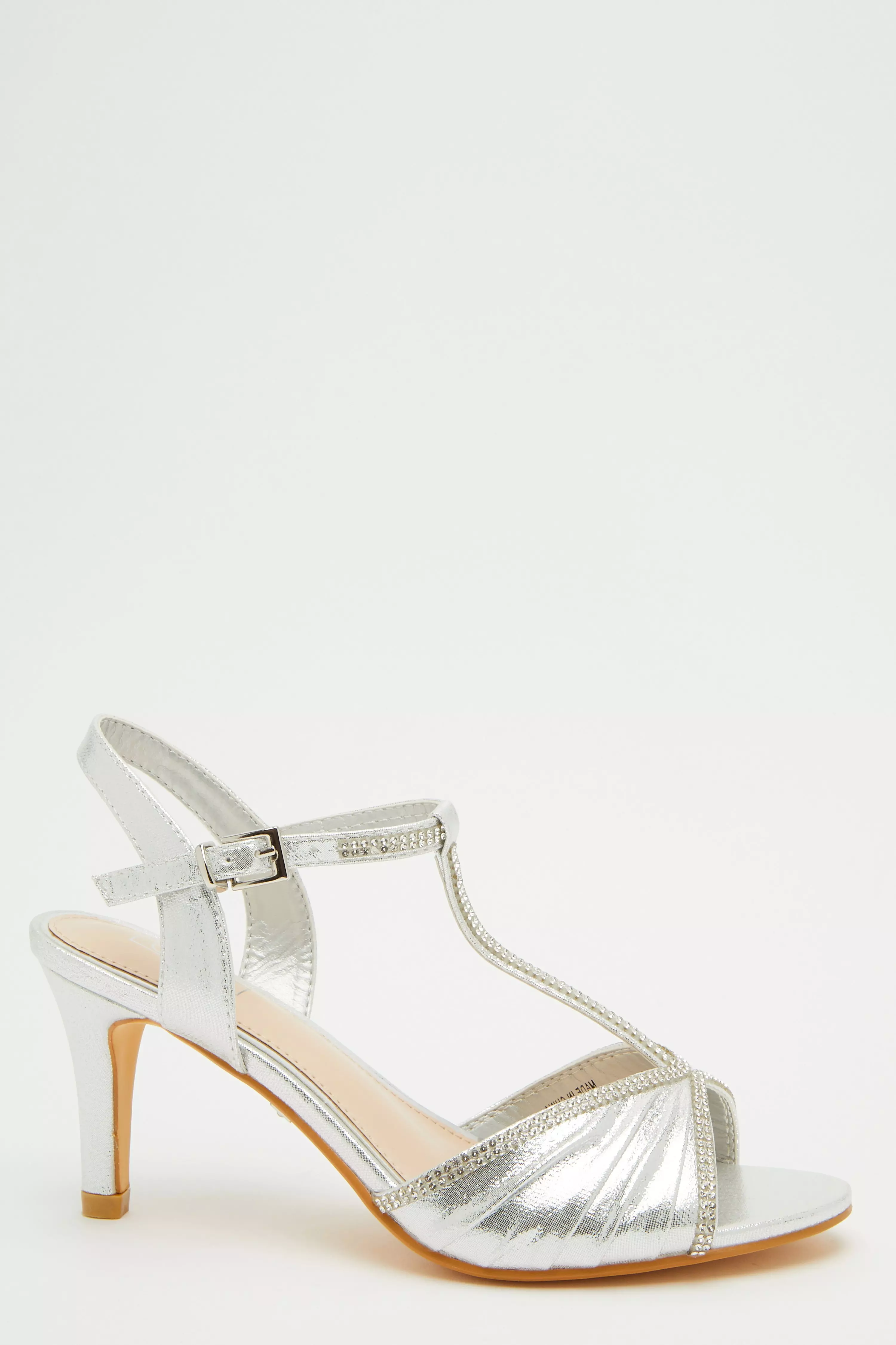 Silver Shimmer Diamante Heeled Sandals