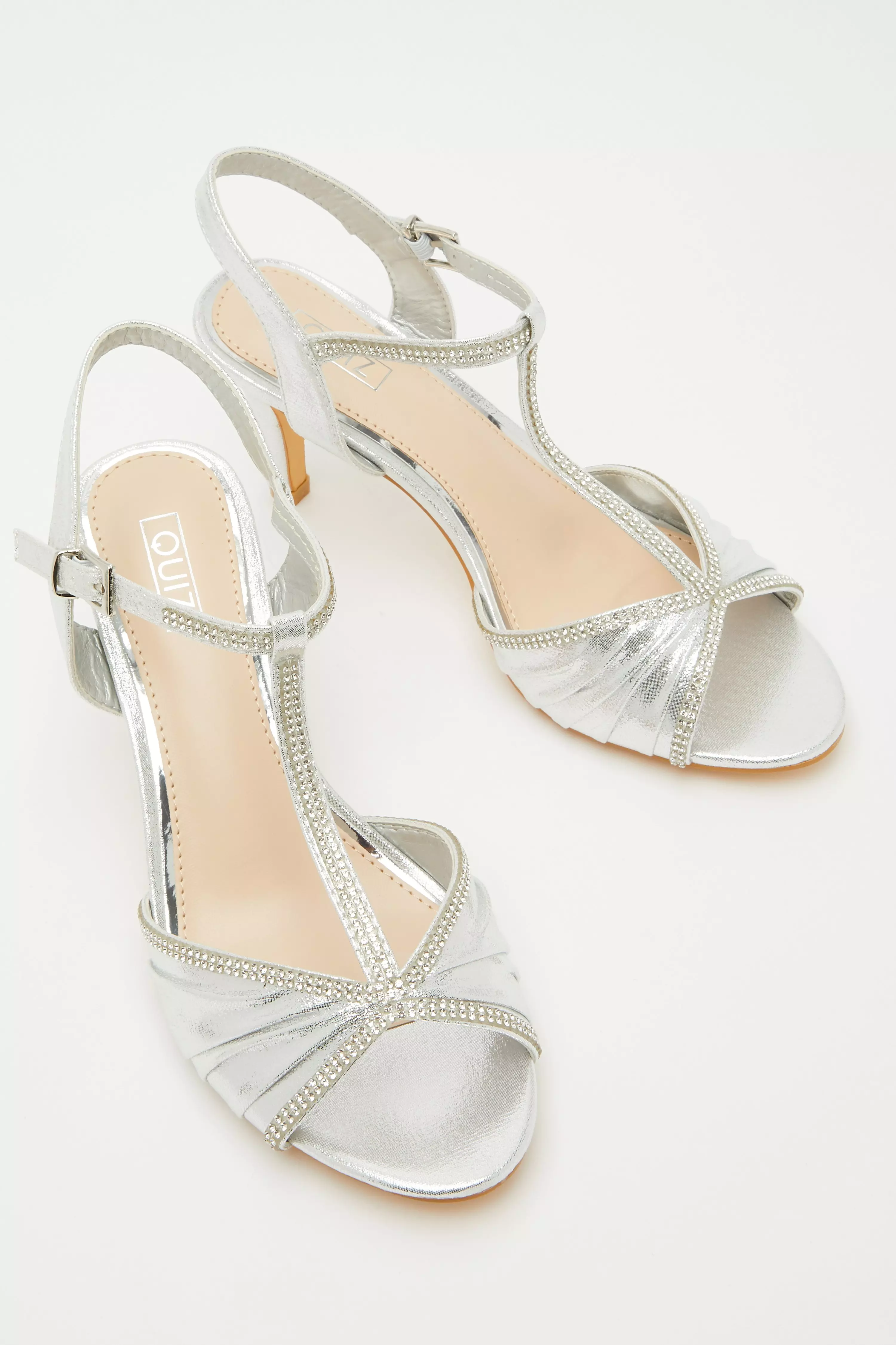 Silver shimmer diamante low heel sale sandals