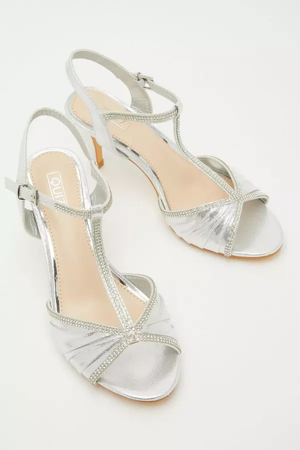 Silver Shimmer Diamante Heeled Sandals