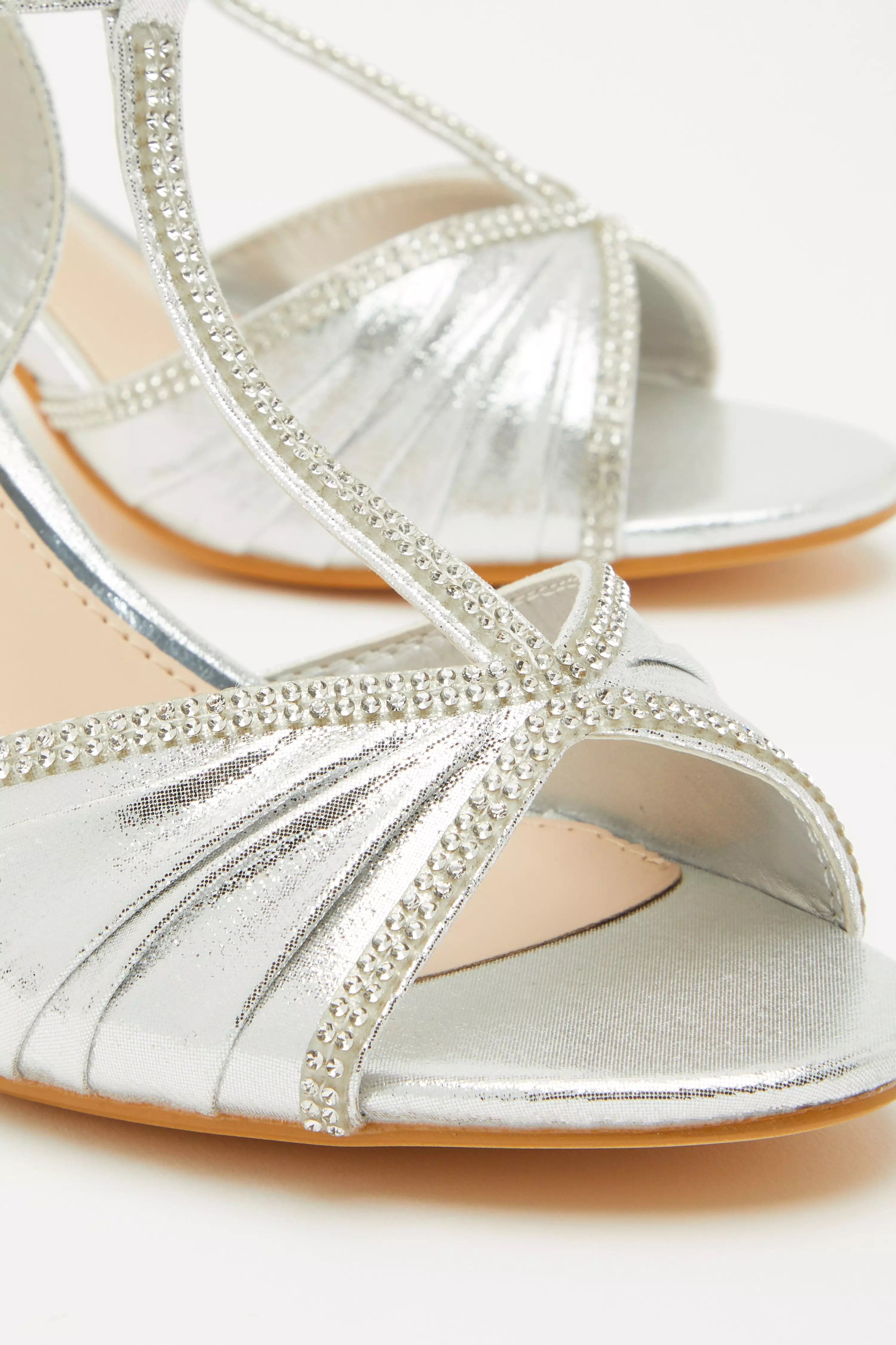 Silver Shimmer Diamante Heeled Sandals