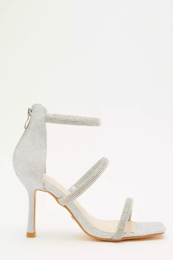 Silver Shimmer Embellished Heeled Sandals