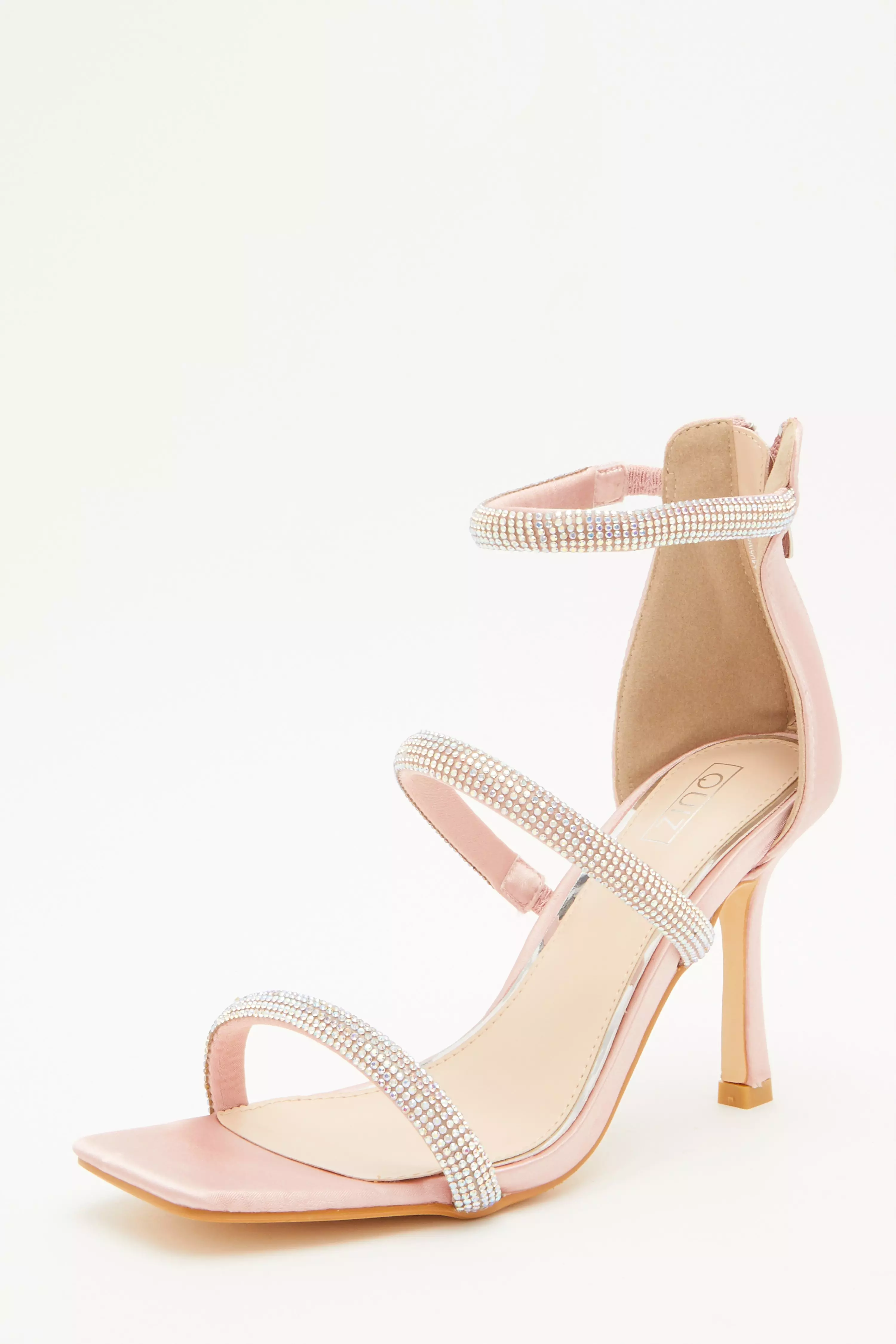 Pink Satin Embellished Heeled Sandals