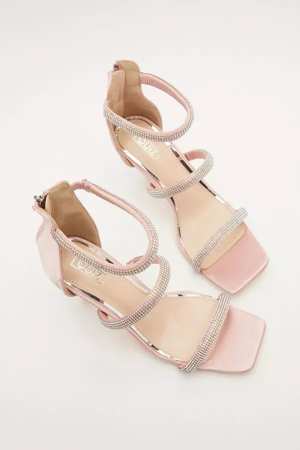 Pink Satin Embellished Heeled Sandals