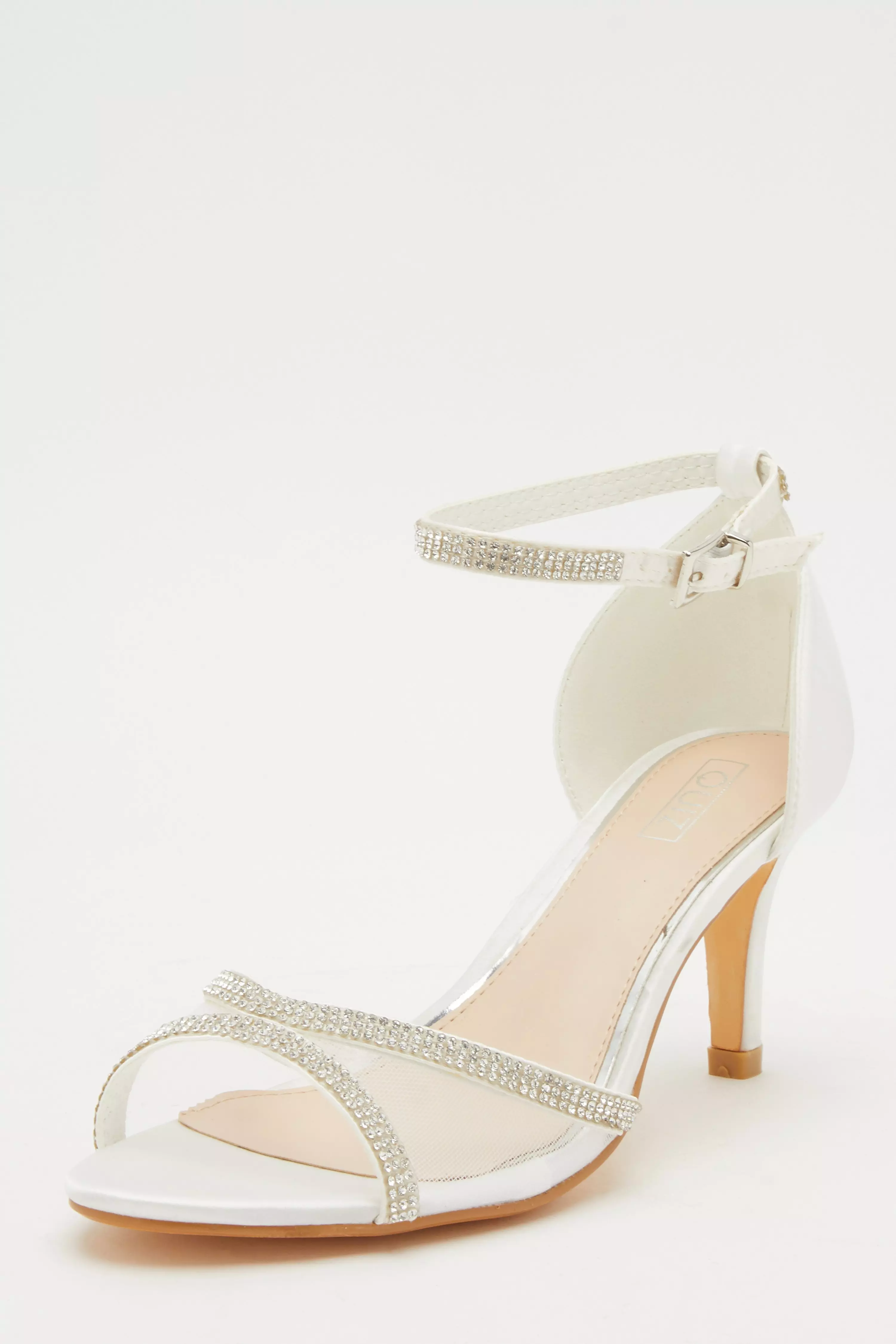 Bridal White Mesh Front Satin Heeled Sandals
