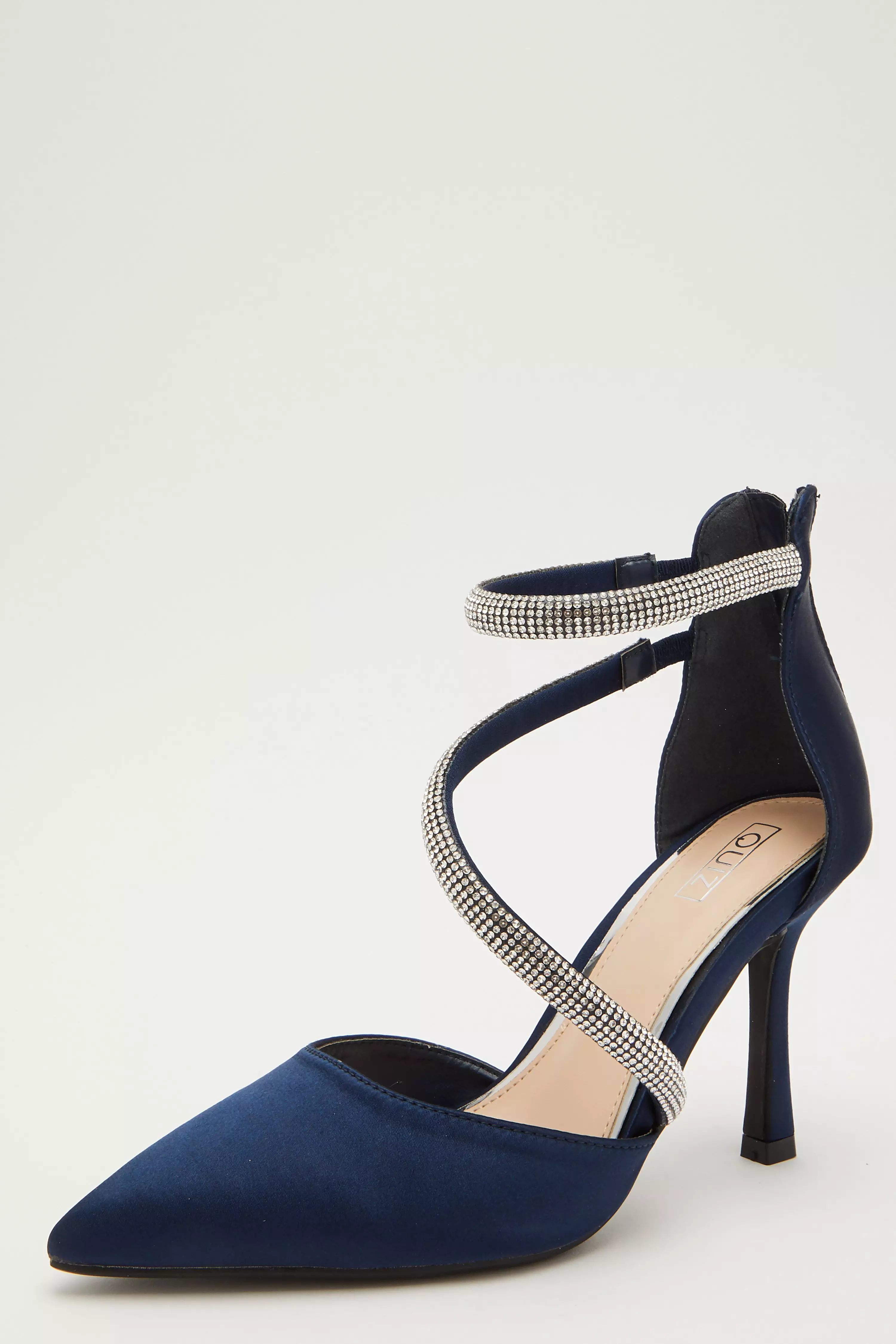 Navy Satin Asymmetric Court Heels