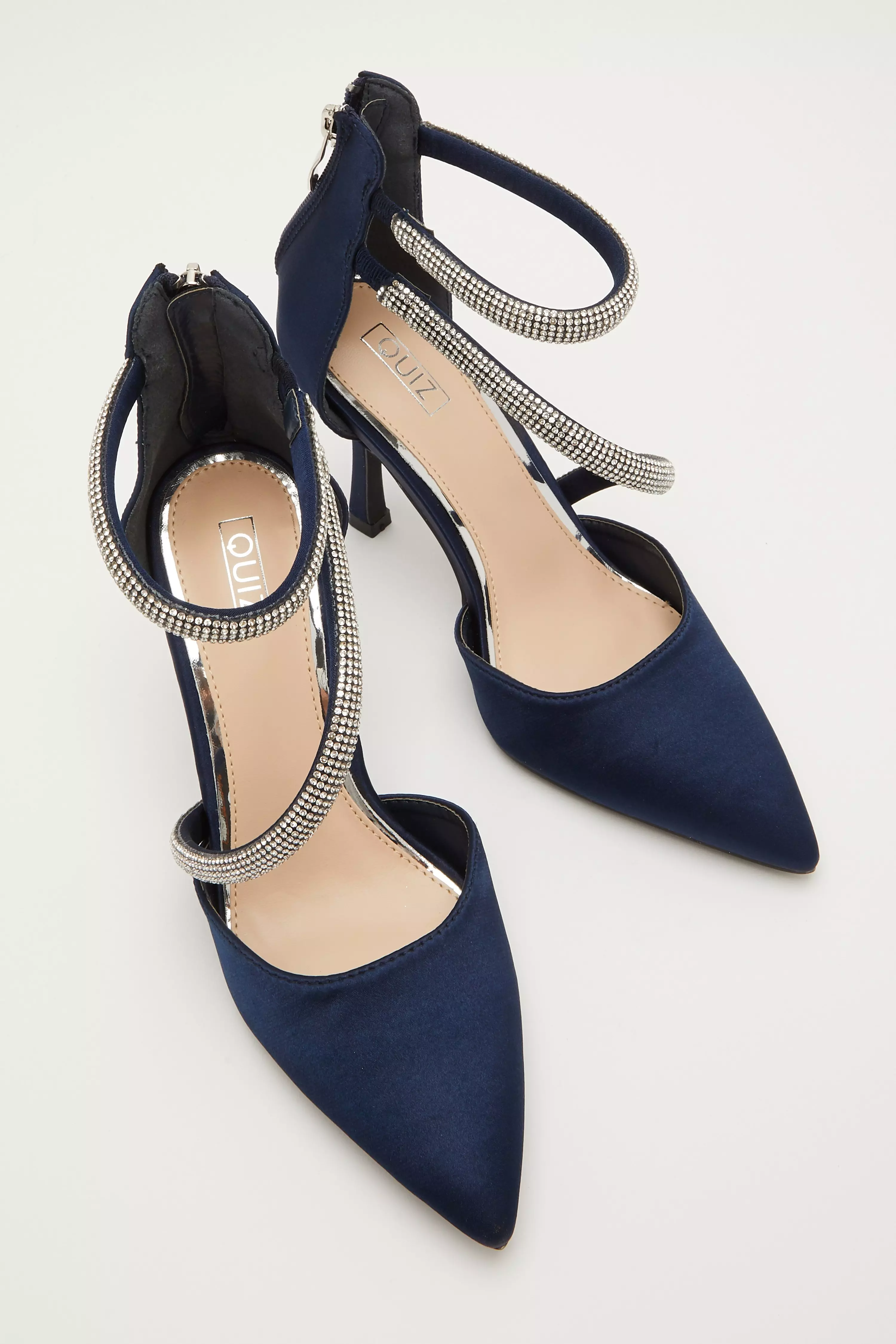 Navy Satin Asymmetric Court Heels