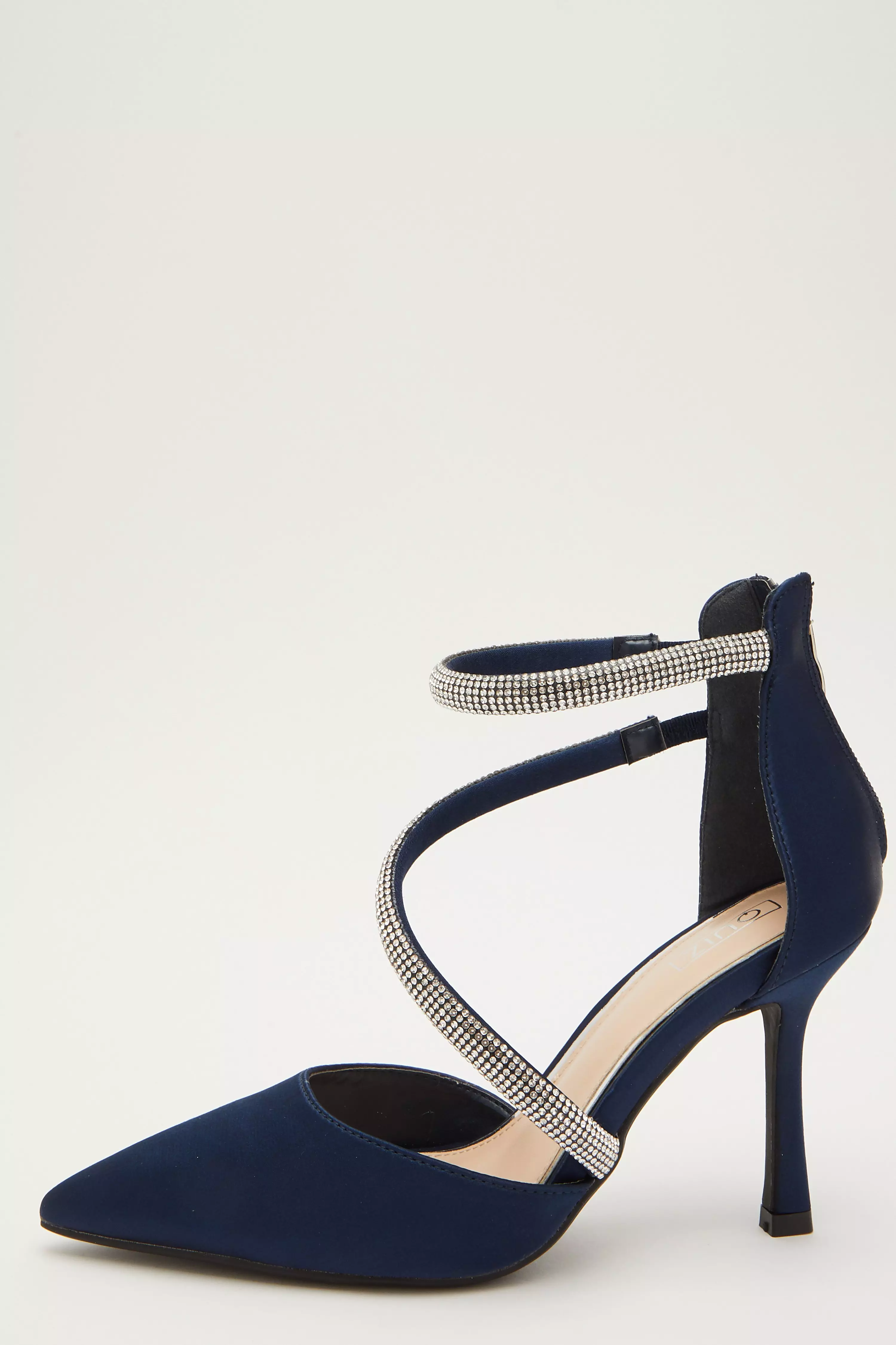 Navy Satin Asymmetric Court Heels