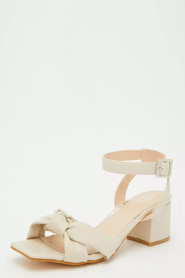 Nude Faux Leather Knot Heeled Sandals