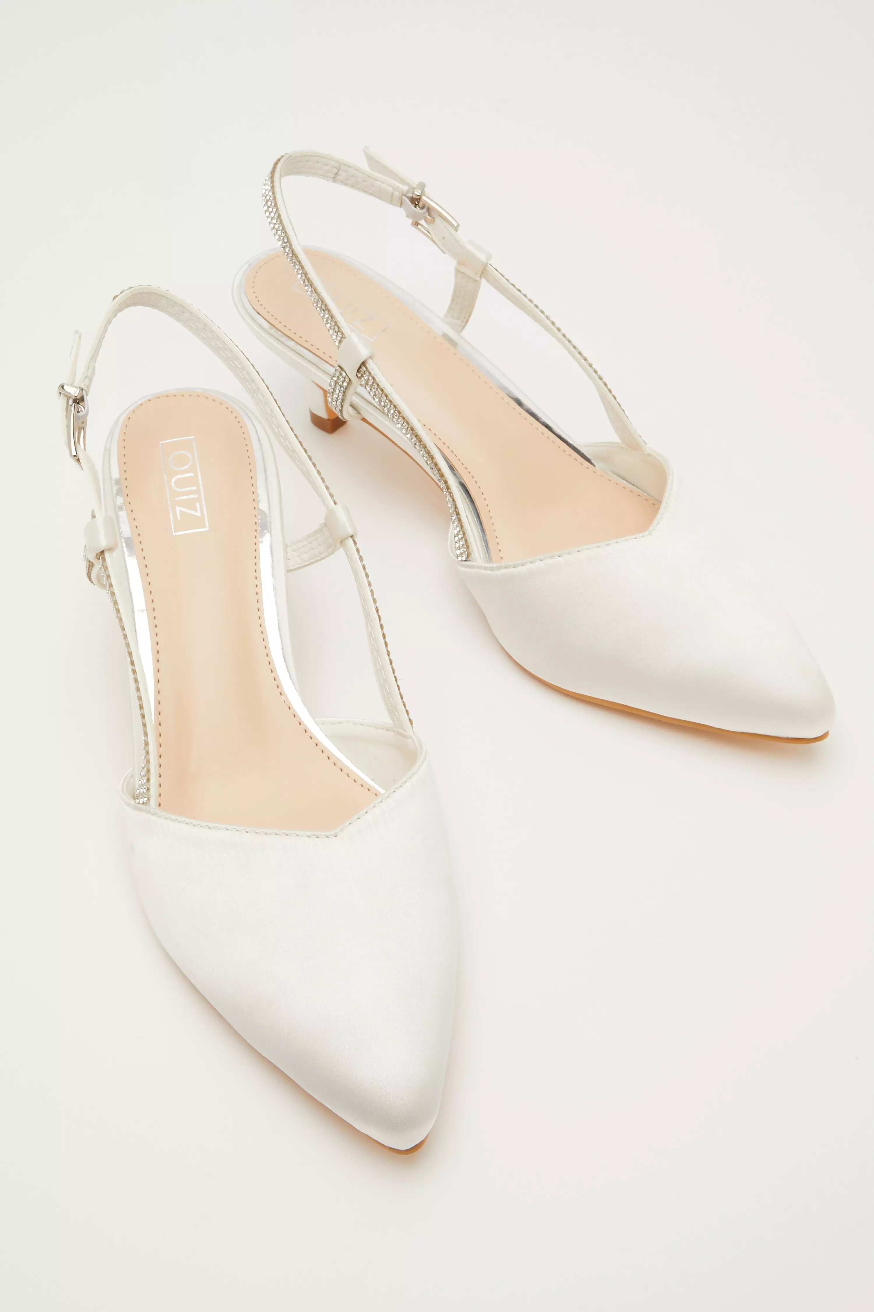 White Satin Slingback Court Heels