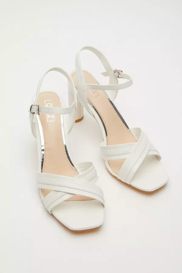 White Cross Strap Heeled Sandals