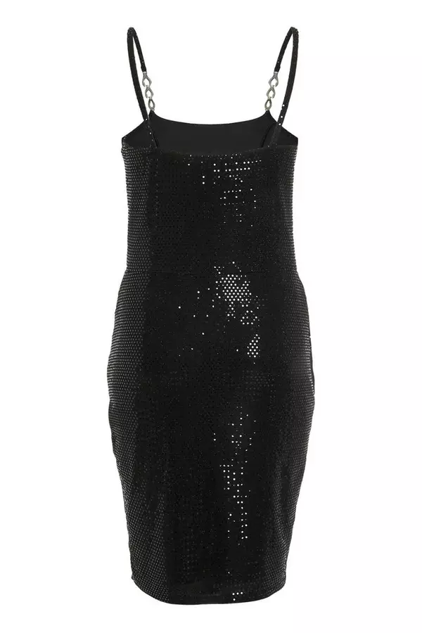 Black Sequin Diamante Chain Mini Dress