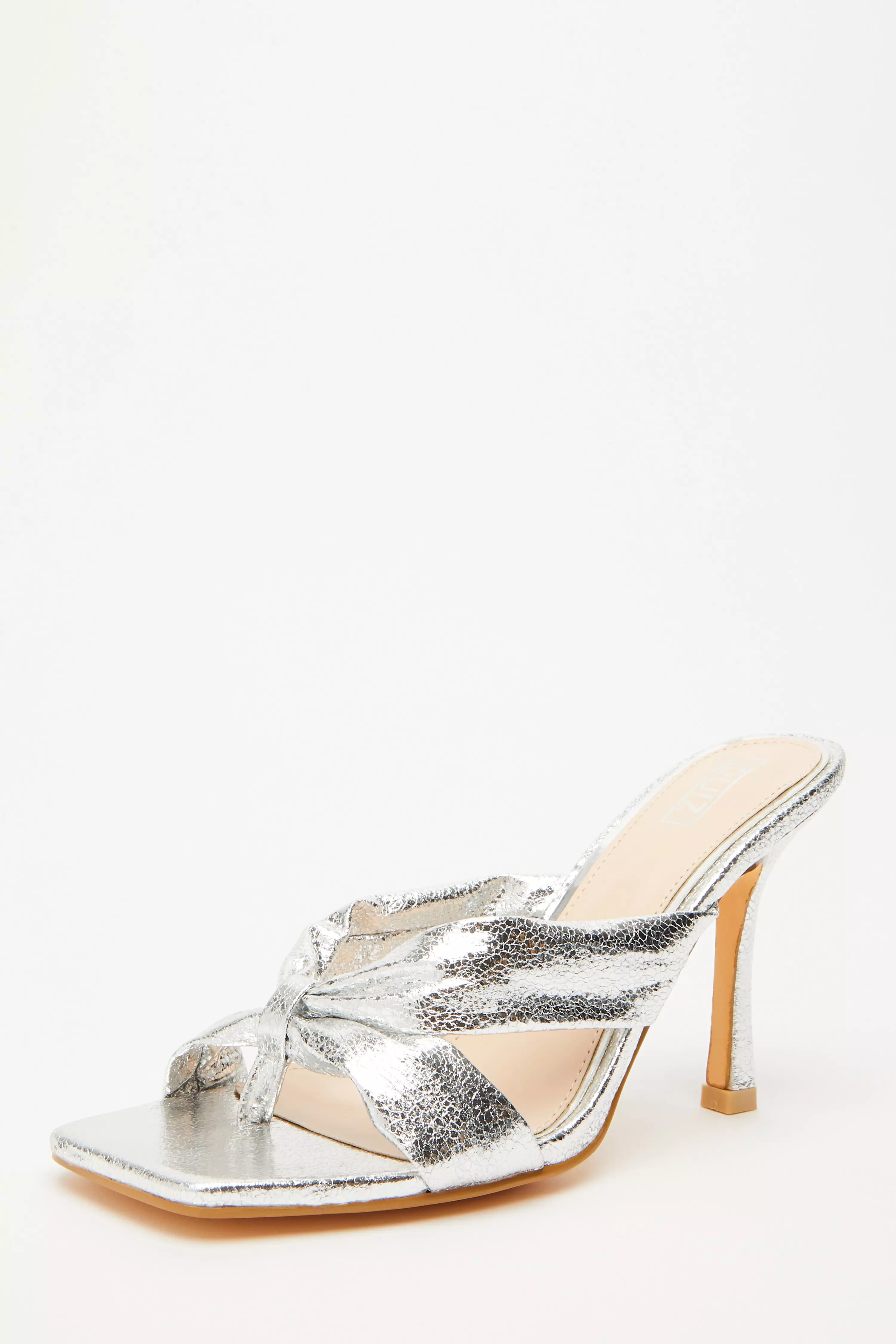 Silver Mule Heeled Sandals