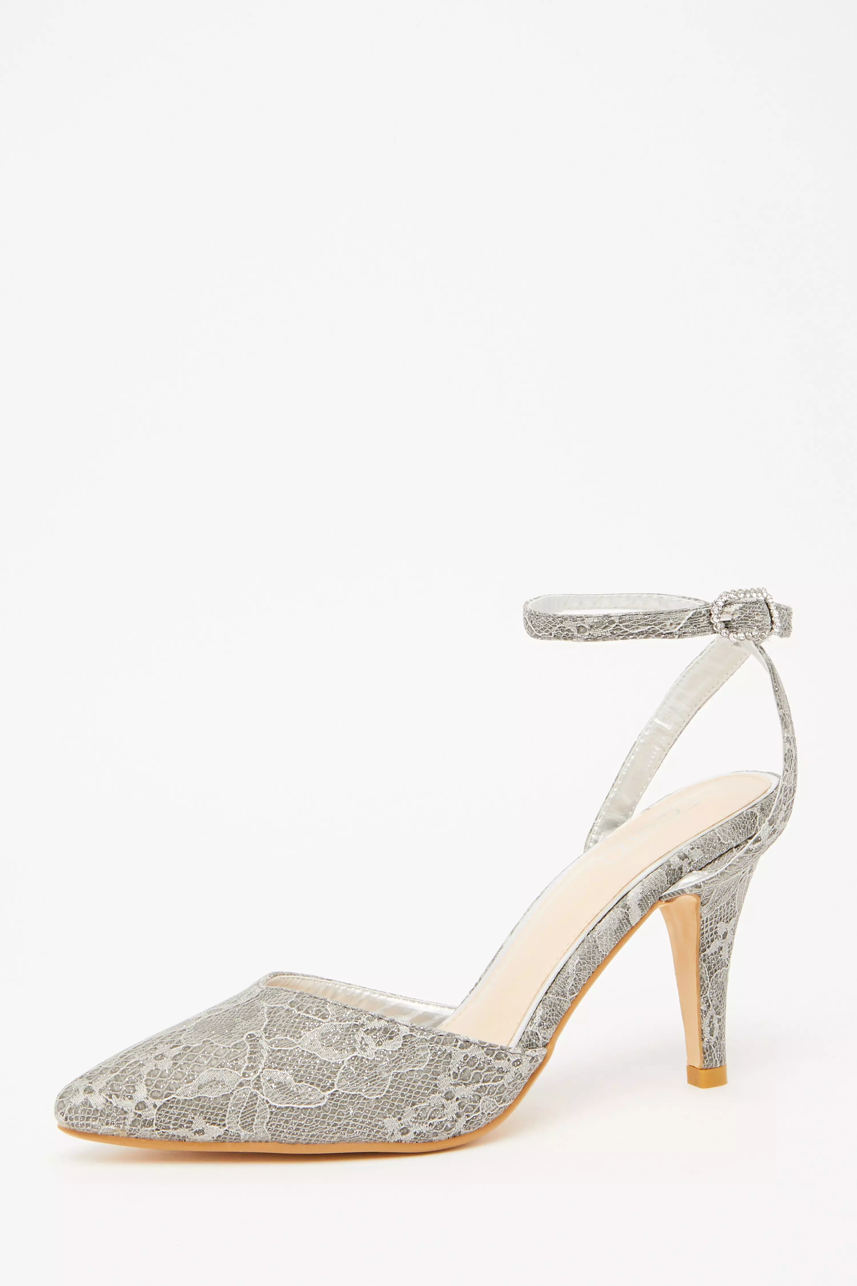 Grey Glitter Lace Court Heels