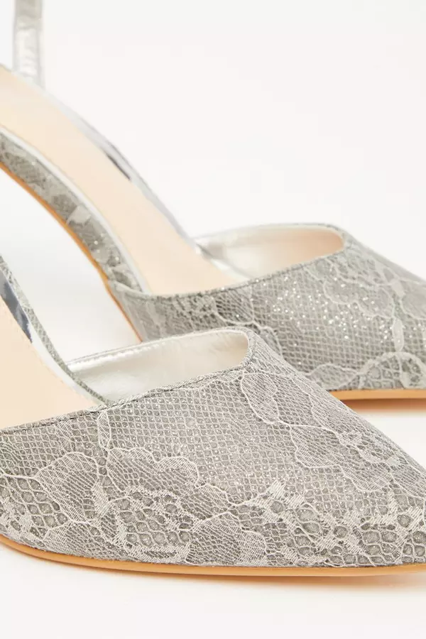 Grey Glitter Lace Court Heels