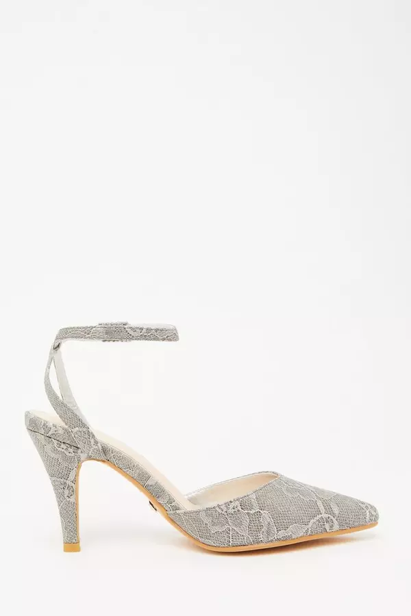 Grey Glitter Lace Court Heels