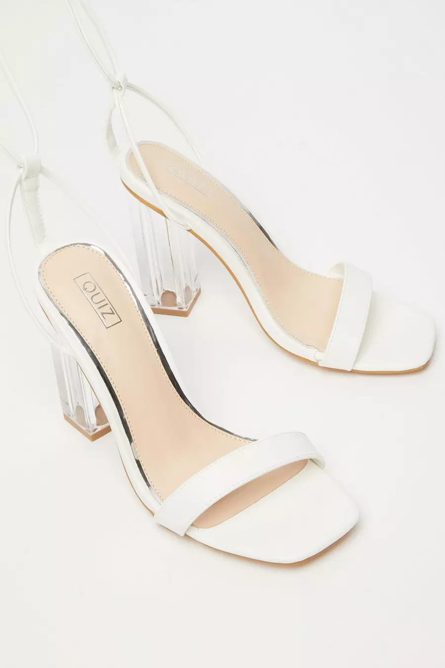 White Clear Ankle Tie Heeled Sandals QUIZ Clothing