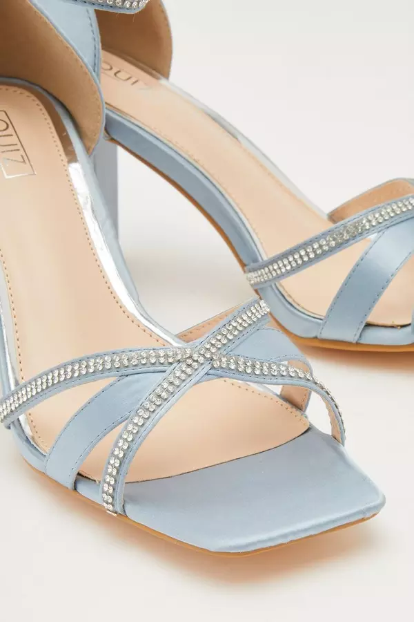 Blue Satin Diamante Heeled Sandals