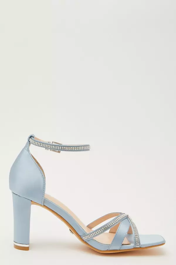 Blue Satin Diamante Heeled Sandals