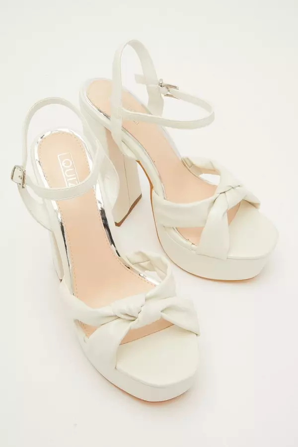 White Platform Knot Heeled Sandals