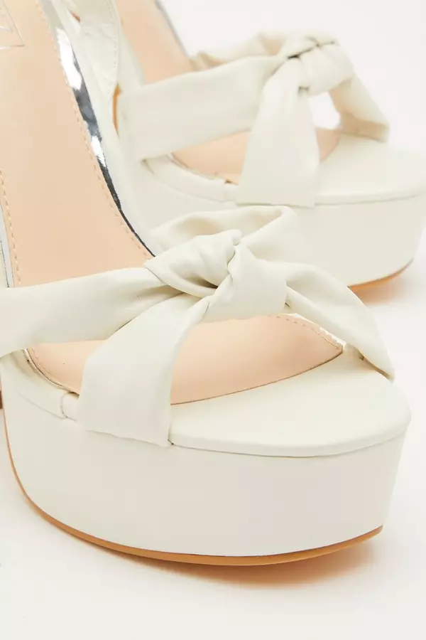 White Platform Knot Heeled Sandals