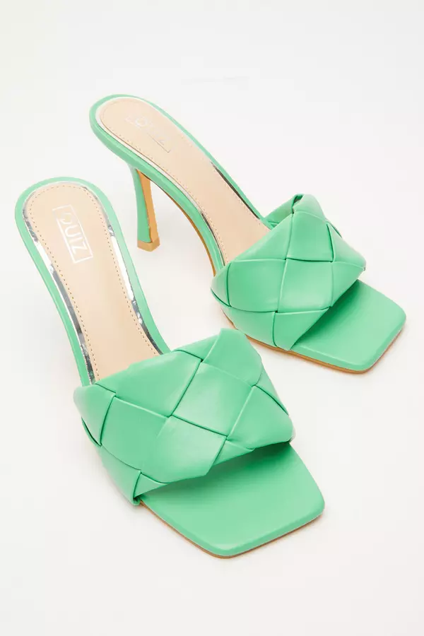 Green Woven Mule Sandals