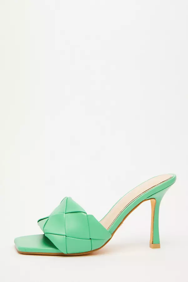 Green Woven Mule Sandals