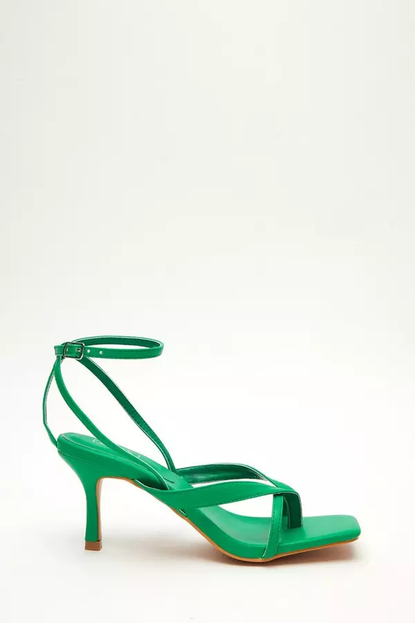 Green Square Toe Heeled Sandals