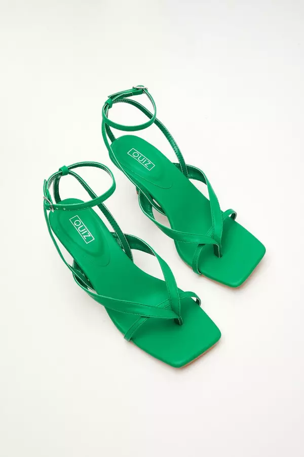 Green Square Toe Heeled Sandals