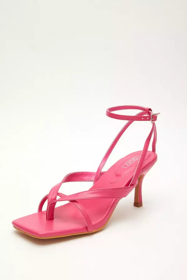 Pink Square Toe Heeled Sandal
