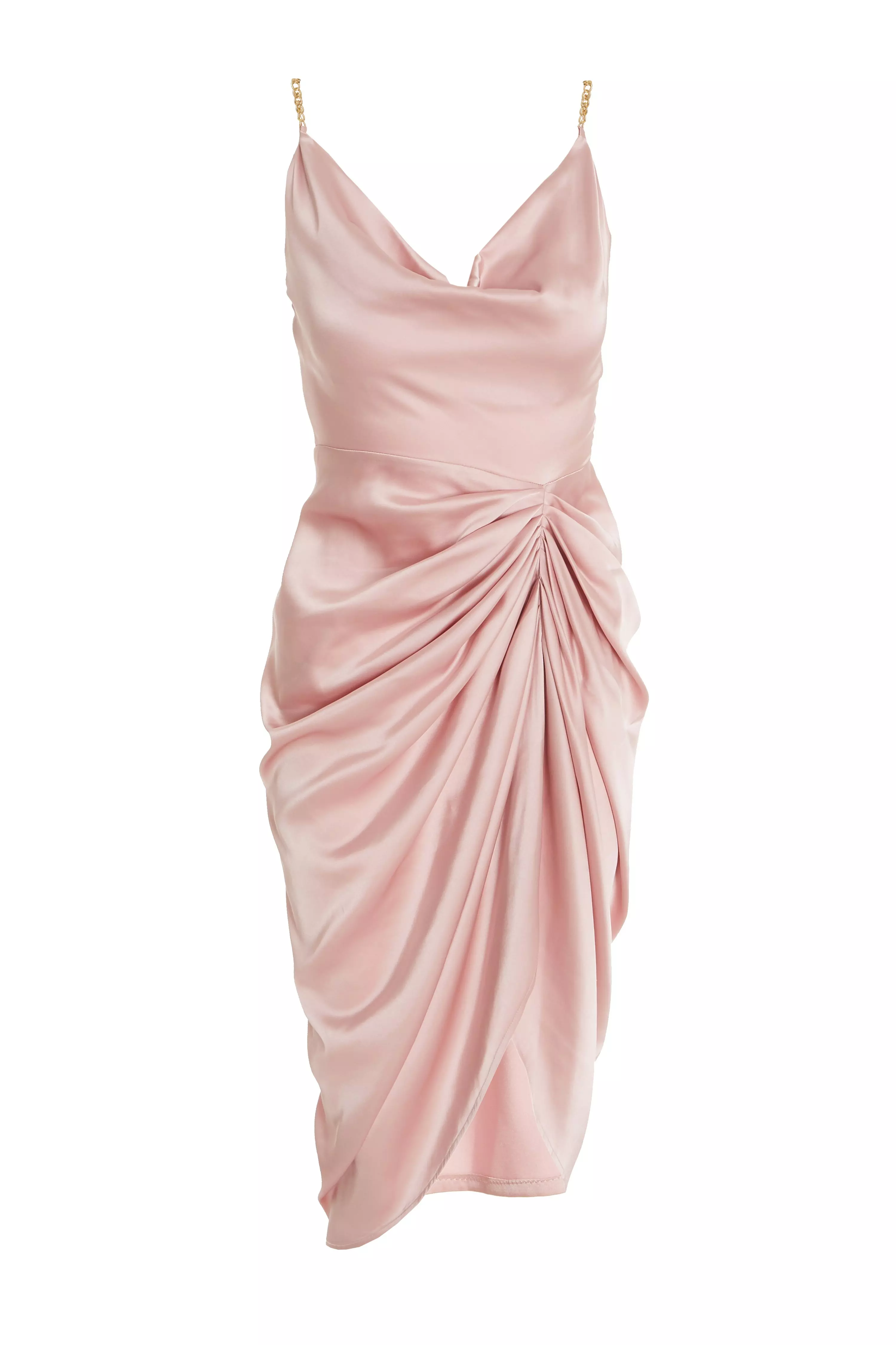 Pink Satin Cowl Neck Dress