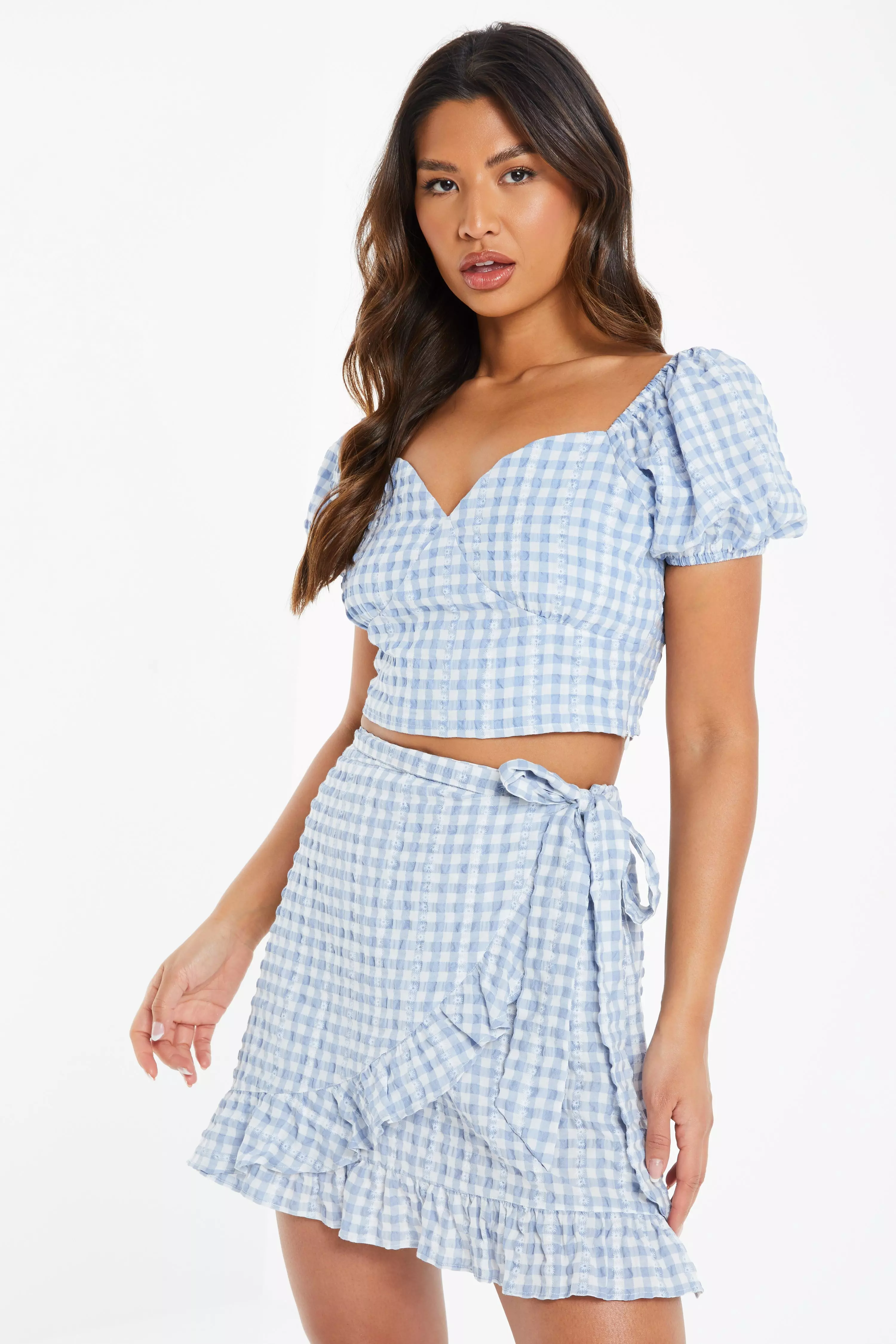 Blue Gingham Wrap Skirt