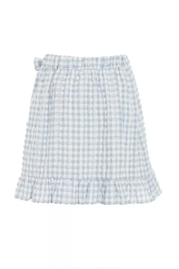 Blue Gingham Wrap Skirt