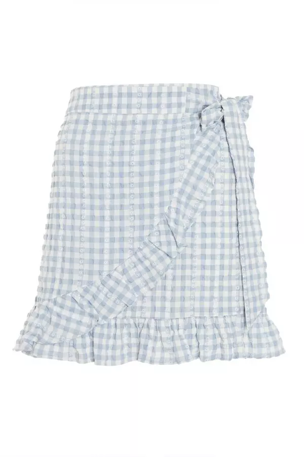Blue Gingham Wrap Skirt