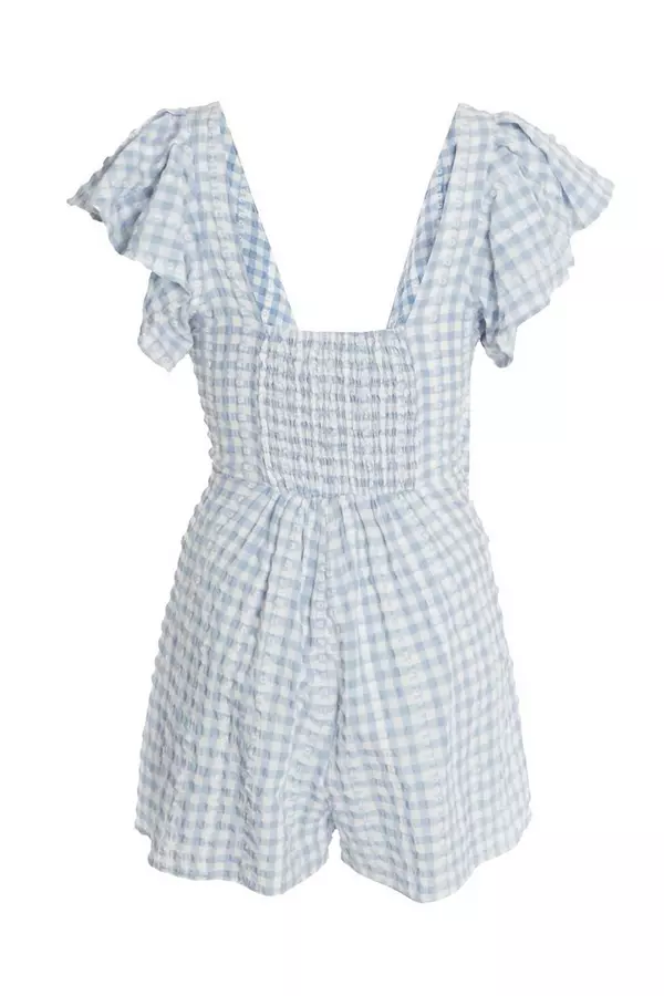 Blue Gingham Tie Front Playsuit