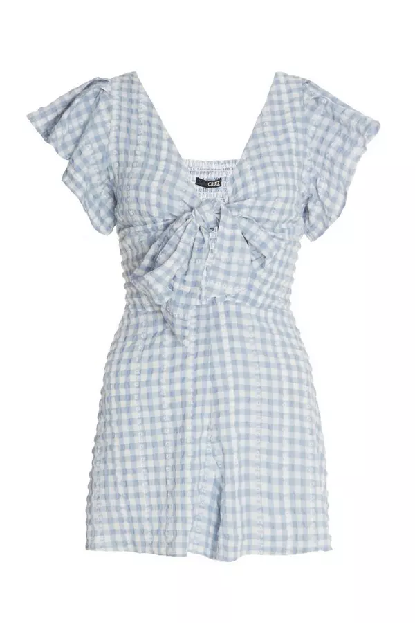 Blue Gingham Tie Front Playsuit