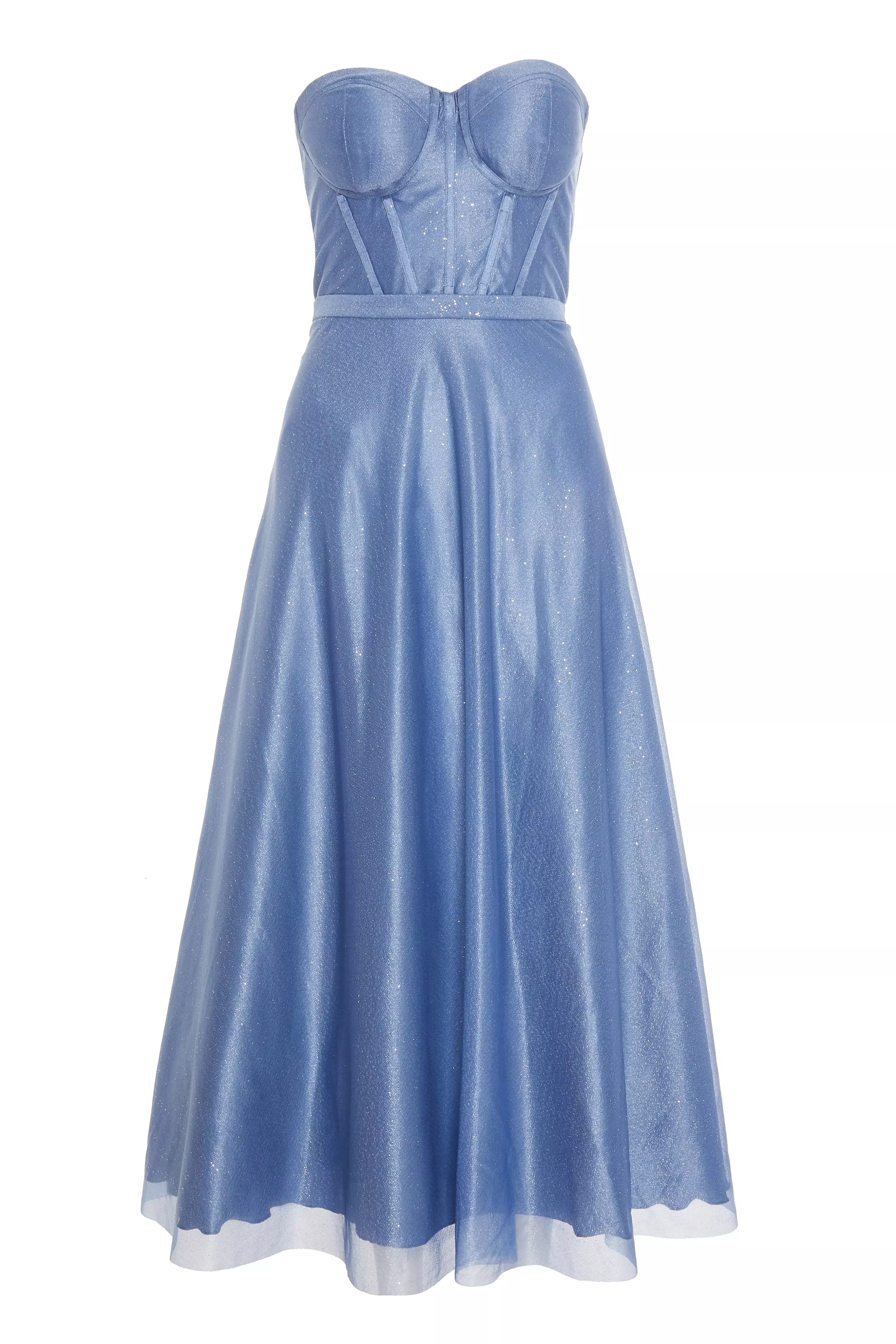 Blue Glitter Strapless Midi Dress