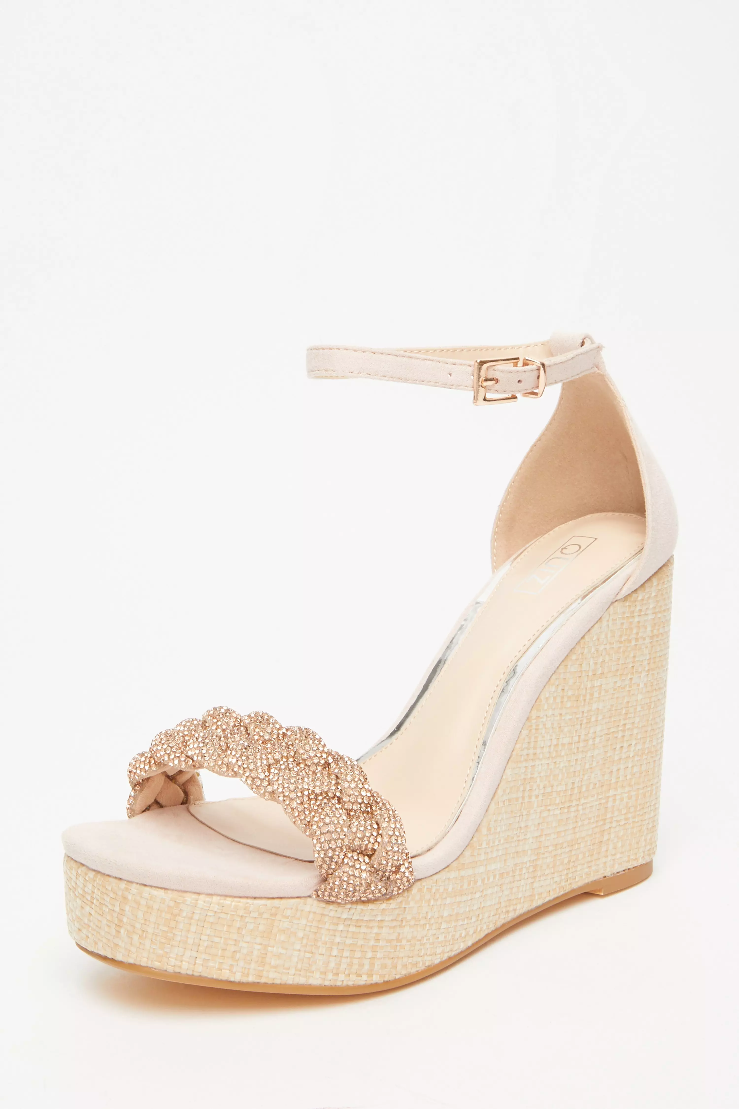 Blush Pink Embellished Pleat Wedges