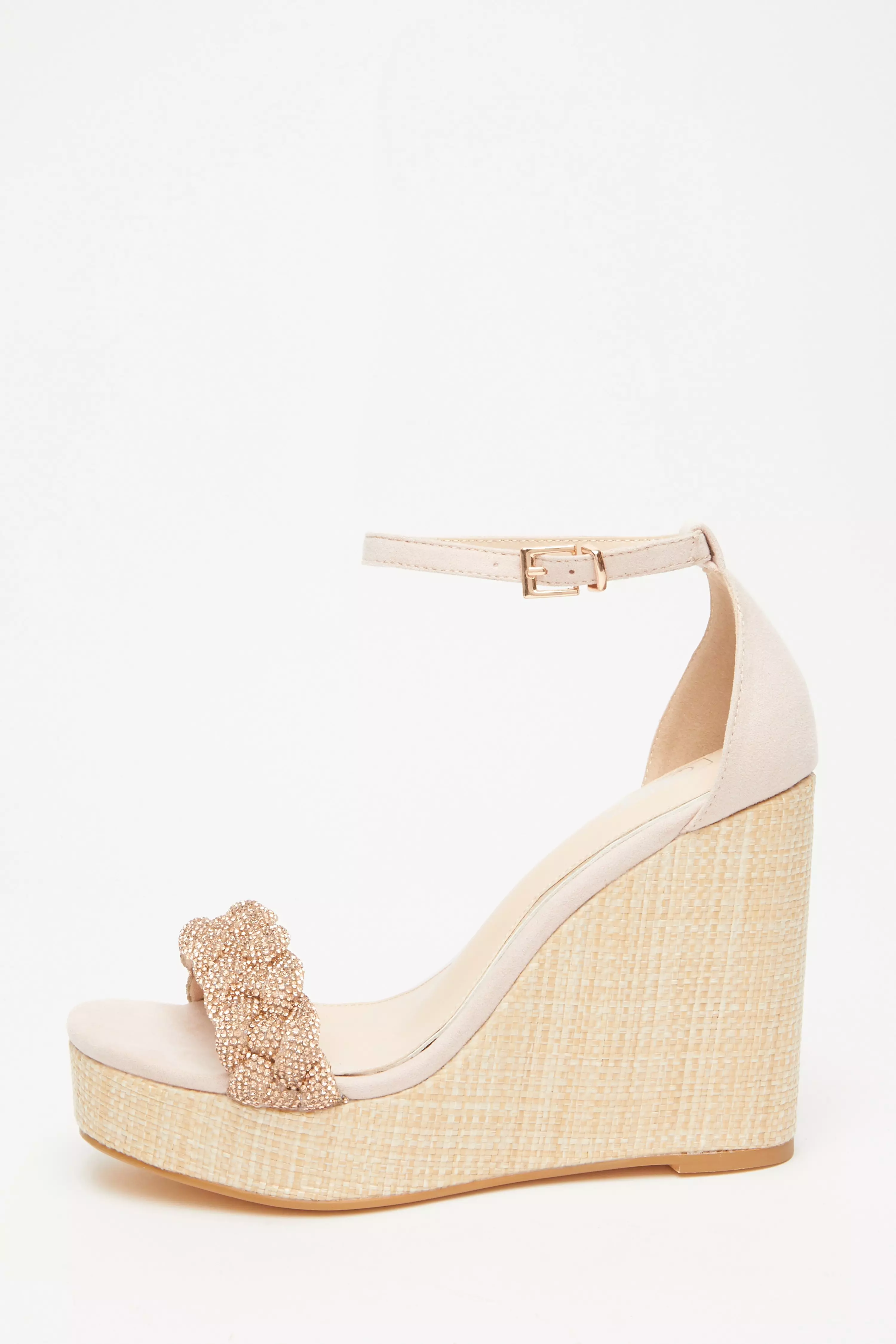 Blush Pink Embellished Pleat Wedges