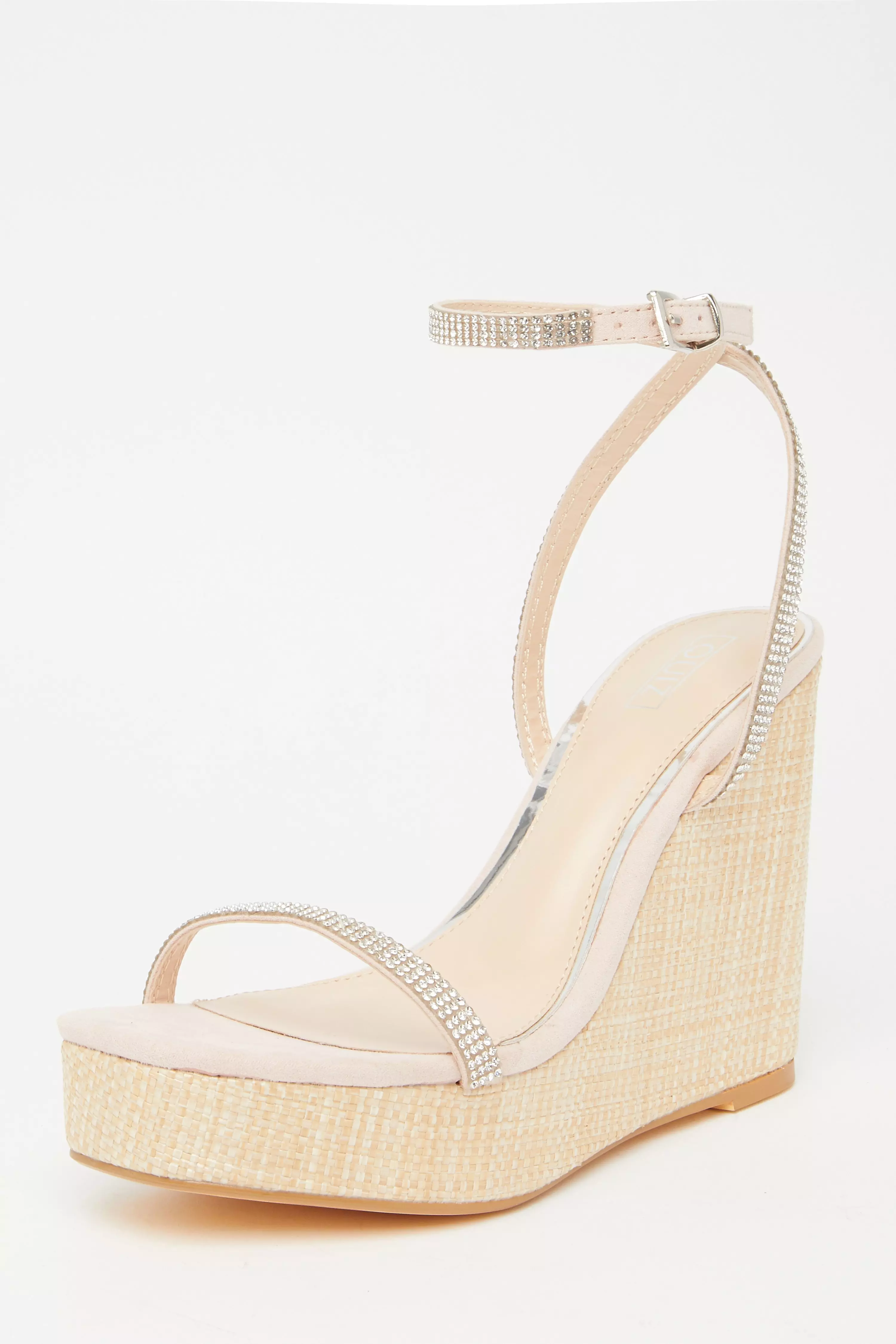Nude Embellished Strappy Wedges