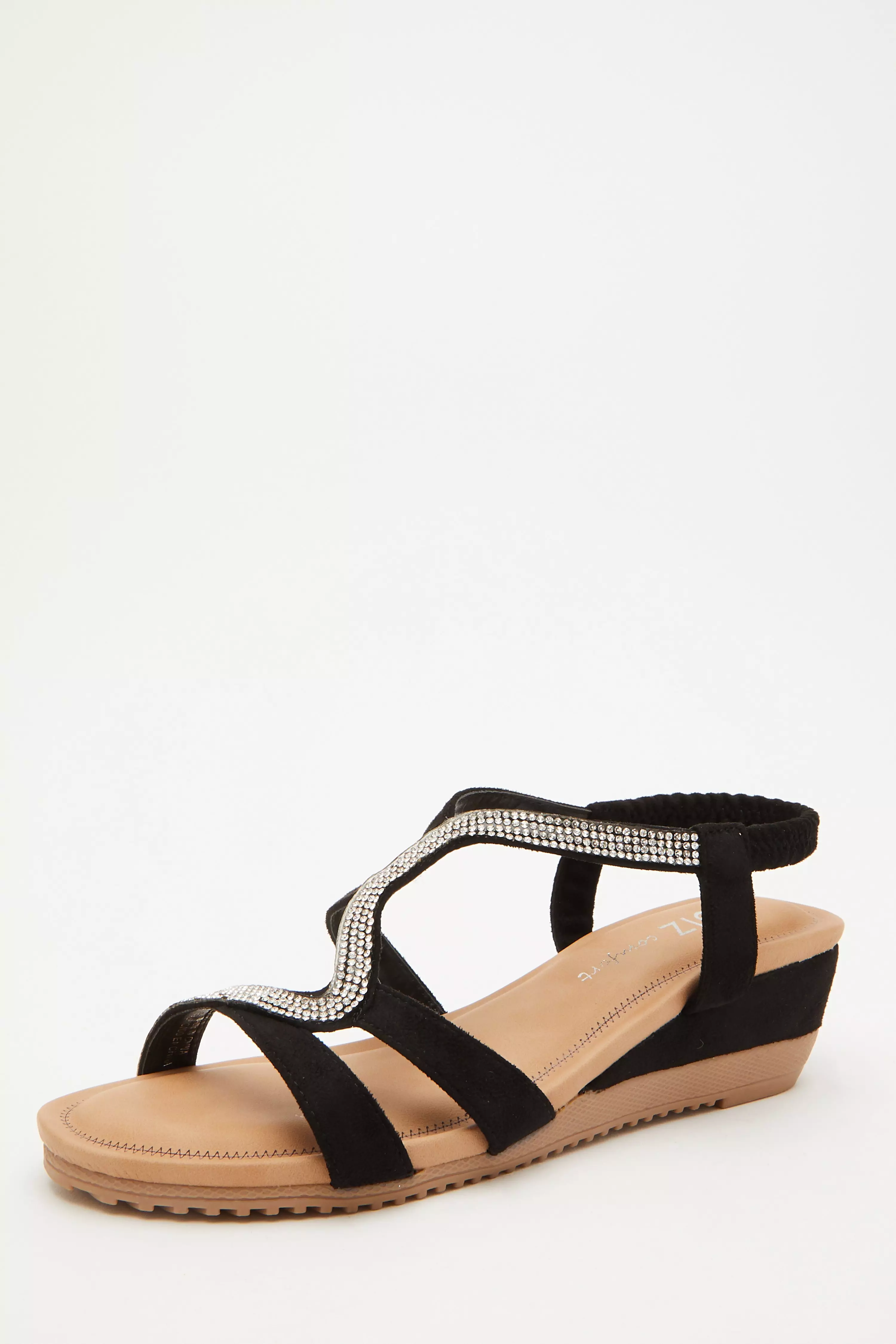 Comfort Black Embellished Wedges QUIZ Clothing