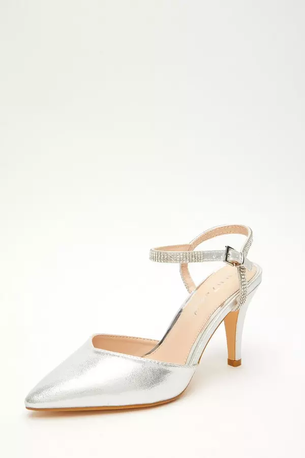 Wide Fit Silver Diamante Strap Court Heels