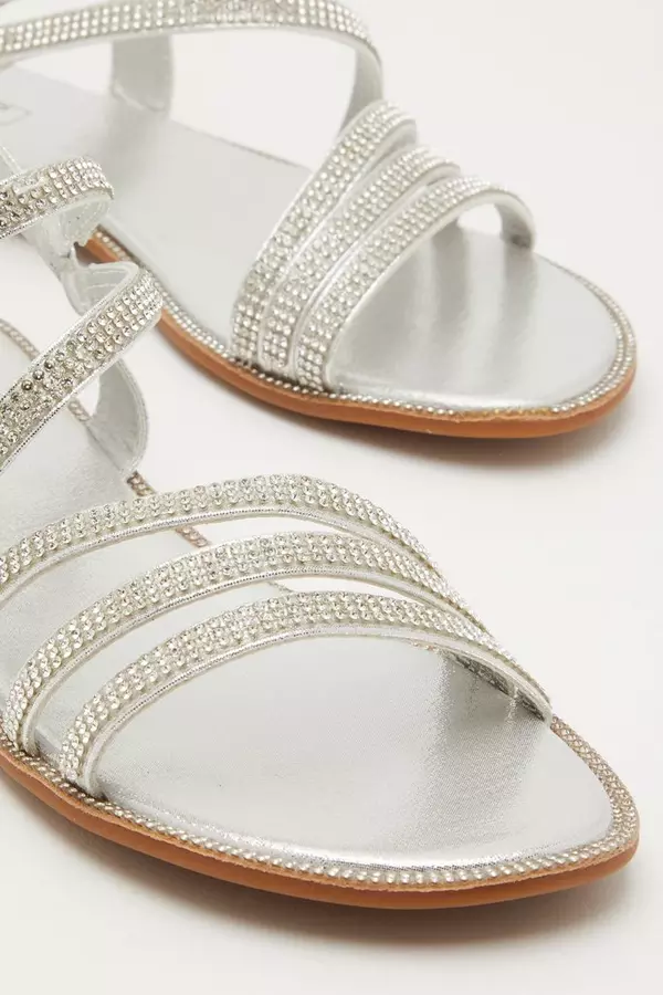 Silver Asymmetric Flat Sandals