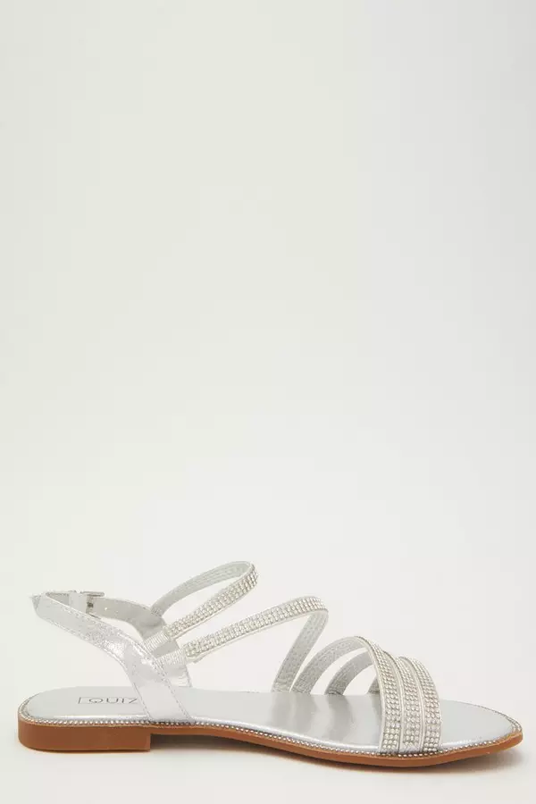 Silver Asymmetric Flat Sandals